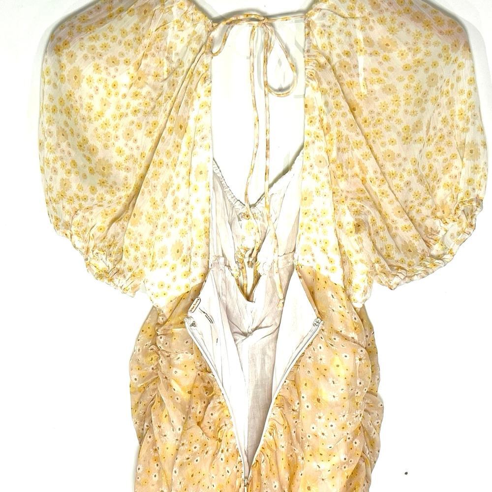 FREE PEOPLE Tessa Dress Tea Yellow Floral Combo Ruched Mini Dress - Picture 8 of 9